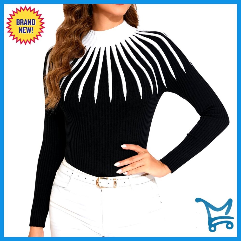 Ribbed Knit Turtleneck Slim Fit Pullover Sweater Long Sleeve Casual Chic